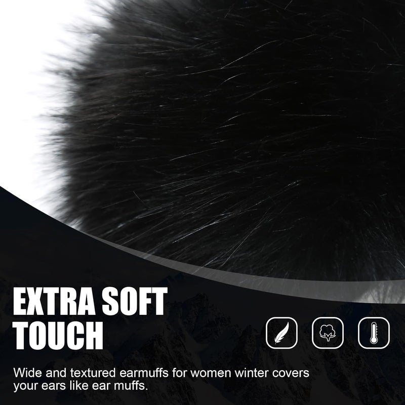 RANOME Faux Fur Headband for Women Elastic Fuzzy Thick Earmuffs Winter Headwrap Ear Muffs Furry Ear Warmers Cold Weather (Black) - Image 2